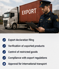 Export cargo and customs officers processing international shipment documents