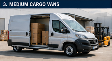 Medium cargo van transporting pallets and commercial goods across Europe