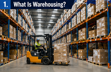 Large warehouse with organized pallet storage racks and logistics operations